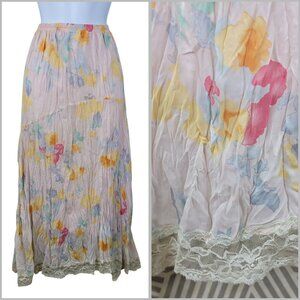 Vintage Y2K Skirt Medium Large Elastic Waist Layered Mesh Floral Watercolor Art